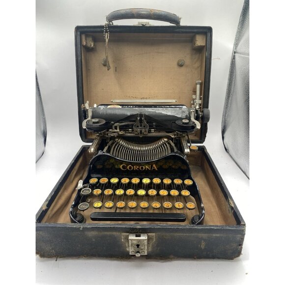 Antique Corona Folding Typewriter Early No. 3 1917 w Case. Untested